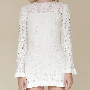 Avec Les Filles crochet boho cotton ruffle trim mini dress ivory xsmall